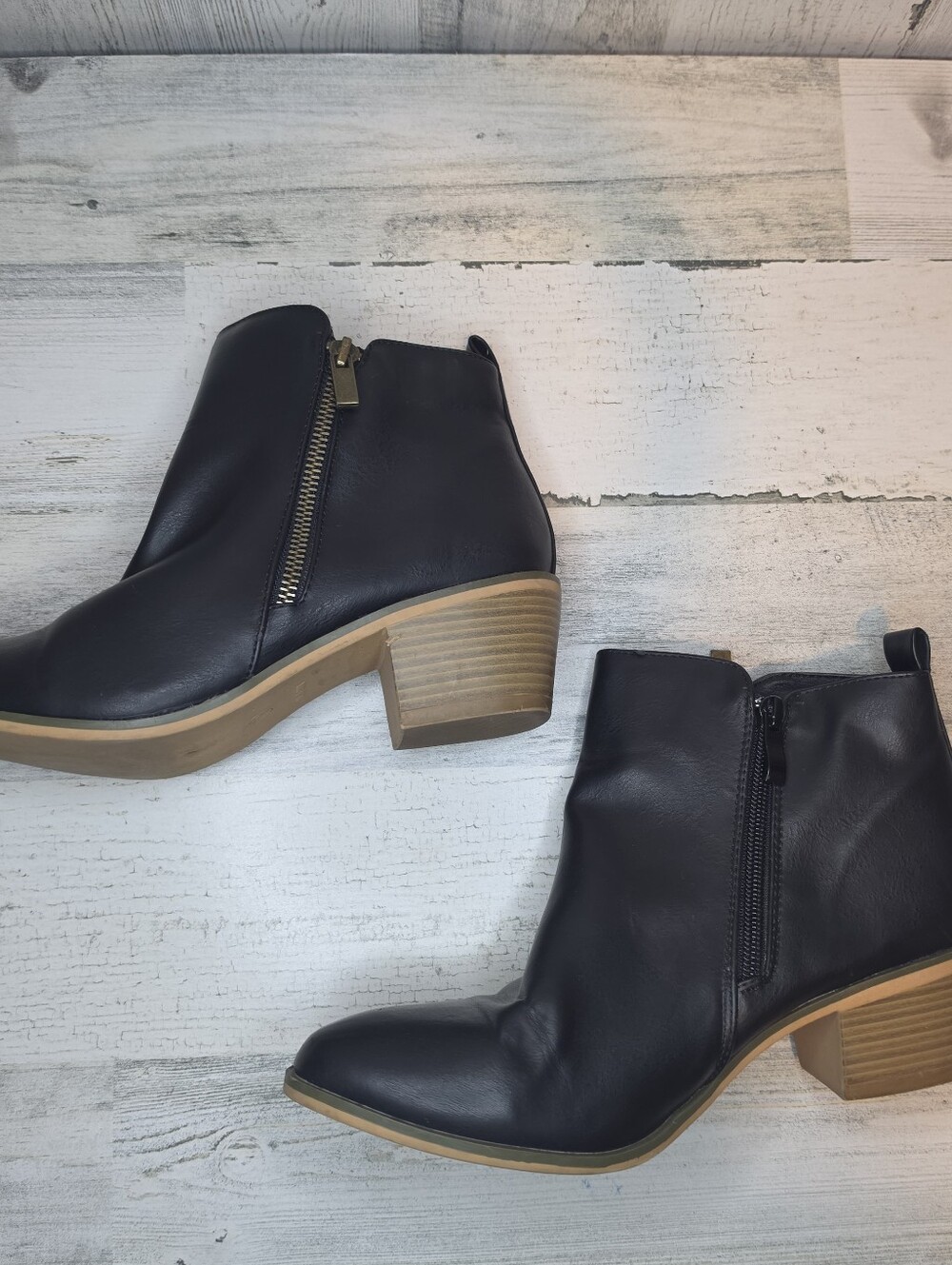 2 Pair Black Ankle Boots Womens 7.5 Western Y2K Boho Witchy Block Heel Booties - Picture 8 of 14